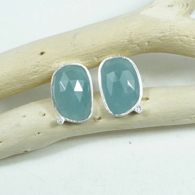 Pendientes plata con aguamarina y diamante