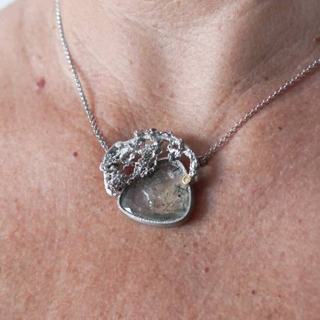 rutil quartz and diamond silver pendant