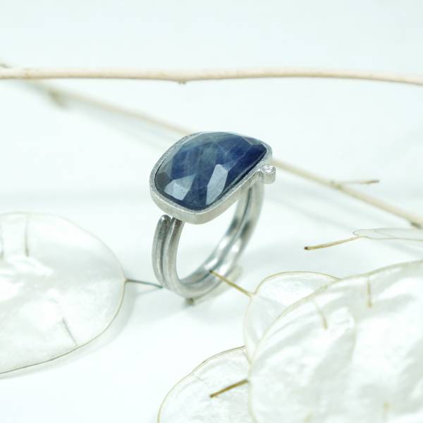 Anell plata amb gemma i diamant natural