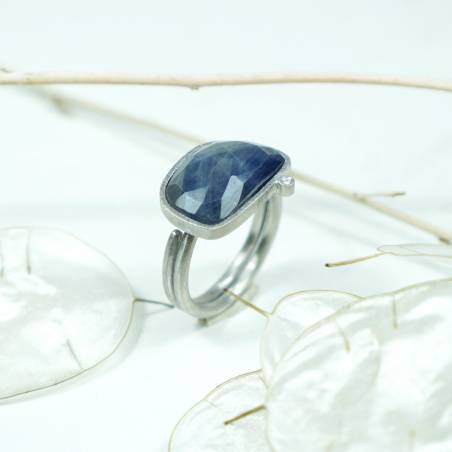 Anillo plata diseño con gema y diamante natural