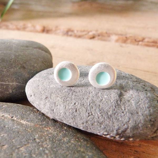 Pendientes círculo de plata y esmalte azul summer Pendientes