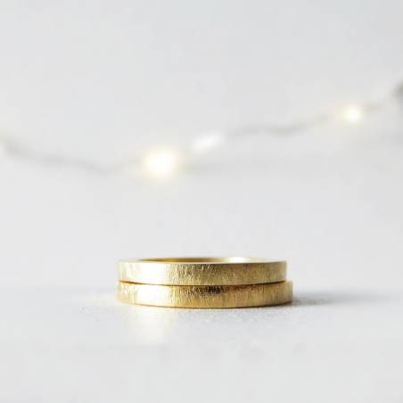 Wide square gold wedding ring