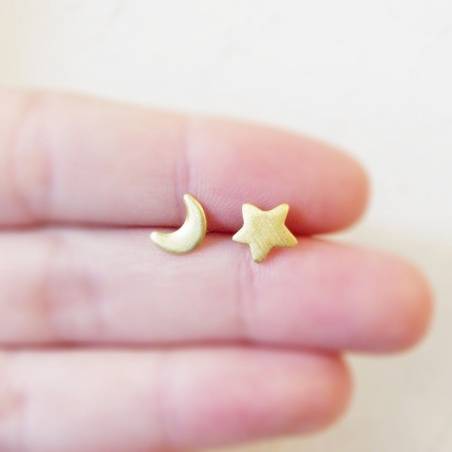 Pendientes estrella y luna oro Pendientes