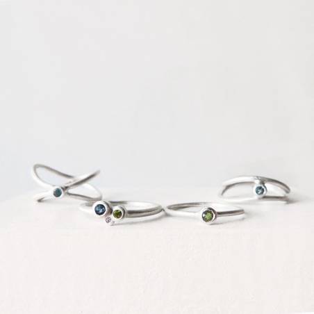 Anillo ICE, plata rodiada, topacio, turmalina y diamante