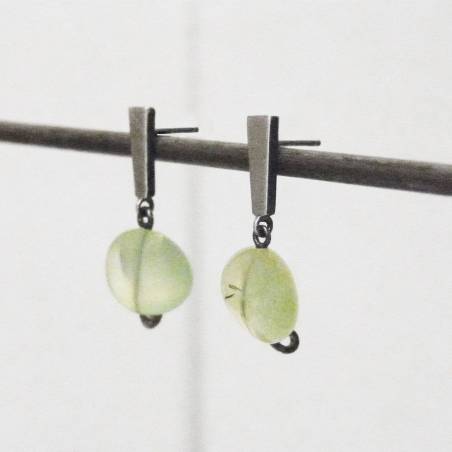 Silver and green agate earrings