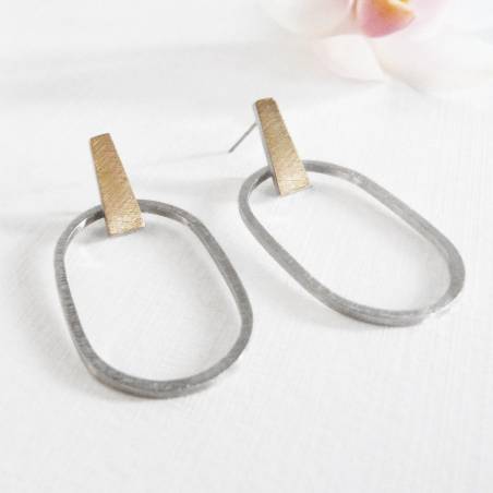 Pendientes plata y oro ovalados Barcelona
