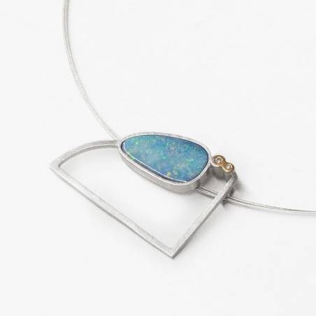 Blue opal pendant, diamonds and silver