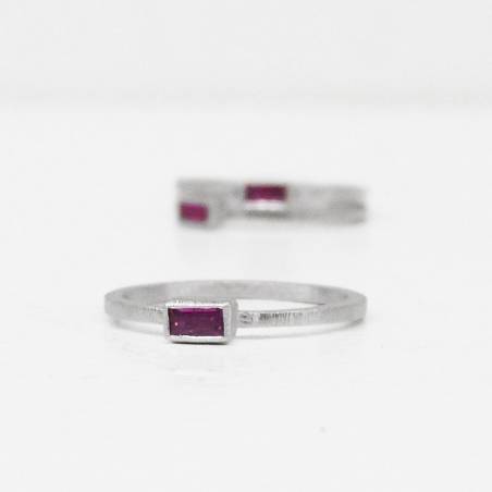Minimalist design ring with a ruby baguette