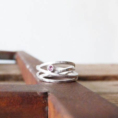 Anillo plata rodio y turmalina 4 aros ATW Anillos