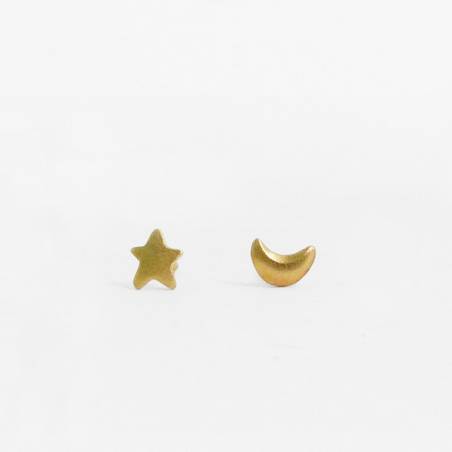 Yellow gold baby earrings Star and Moon
