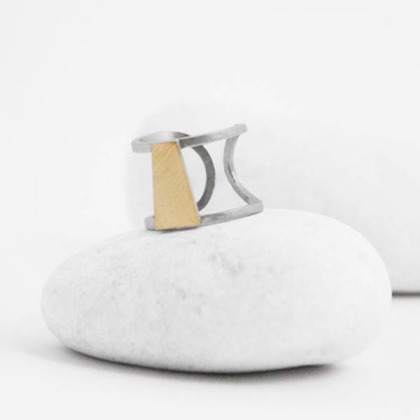 Rhodium silver and gold wide ring Barcelona