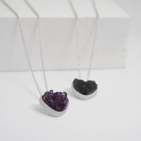 Colgante de plata corazón ágata drusa ORIGINAL