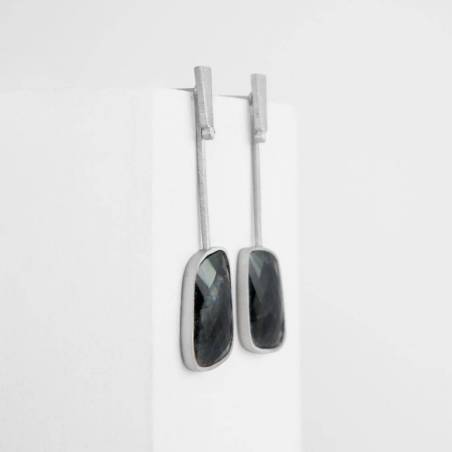 Pendientes largos plata y aguamarina con diamante