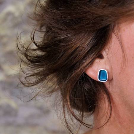 Pendientes minimal de plata de ley con esmalte turquesa