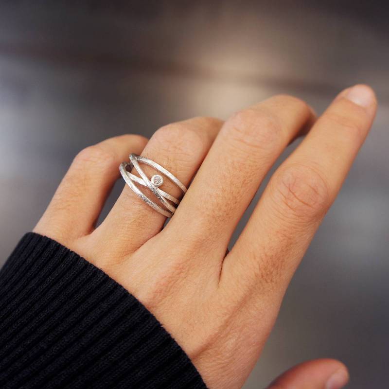 Anell plata rodi i diamant 4 aros ATW