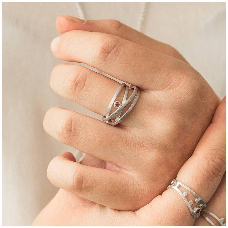 Anillo plata rodi i turmalina 4 aros ATW