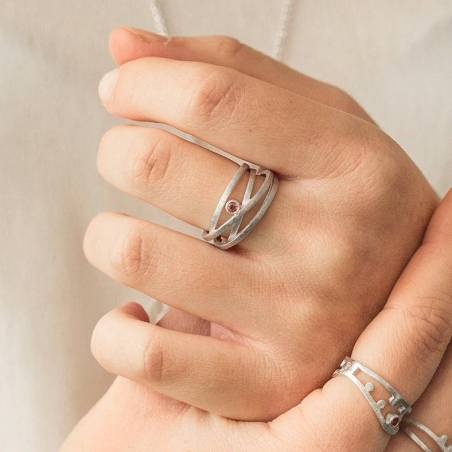 Anillo plata rodio y turmalina 4 aros ATW