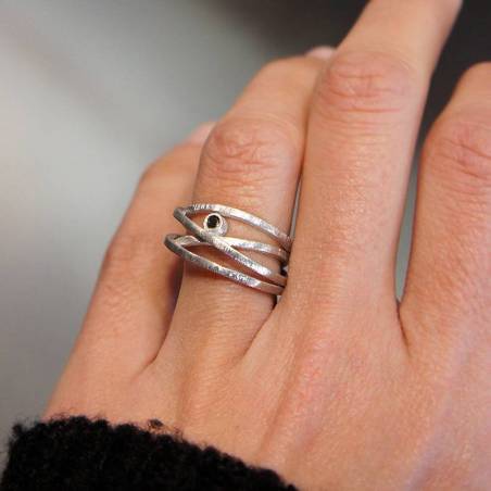 Anell plata rodi i diamant negre ATW