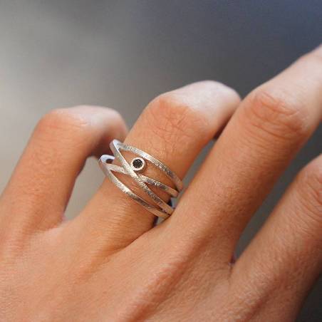 Anillo plata rodio y diamante negro ATW Anillos