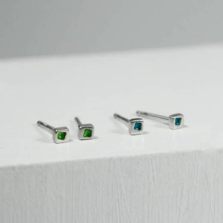 Arracades plata mini quadrat turquesa