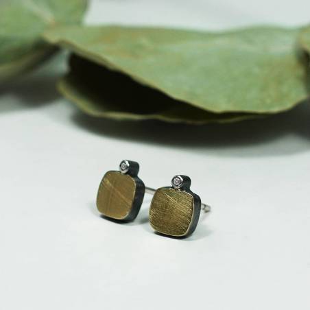 Square silver, gold and diamond earring, ORIGENS