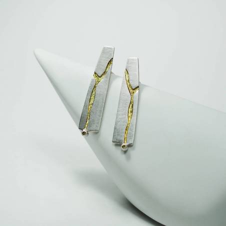 Arracades plata i pa d'or llargues KINTSUGI