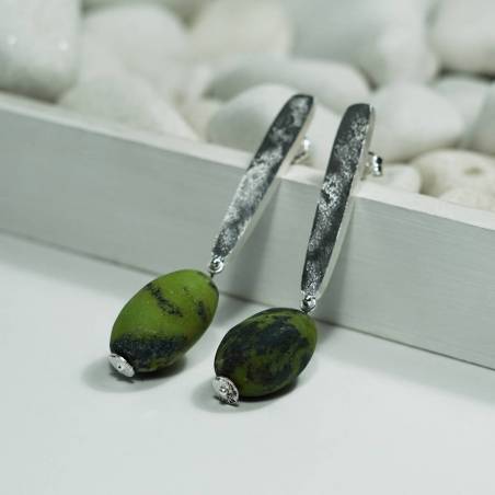 Long silver and natural stone earrings