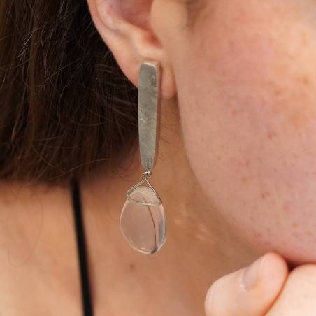 Long silver and natural stone earrings
