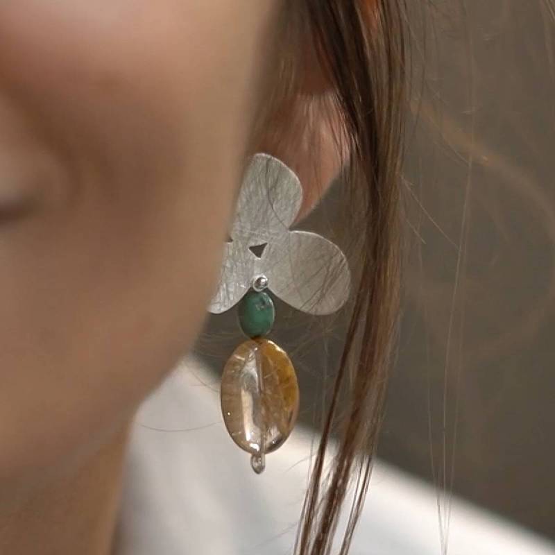 Pendientes de plata con turquesa y ópalo