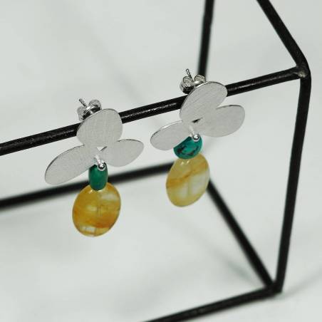 Silver earrings with turquoise and opal