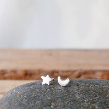 Pendientes luna y estrella plata
