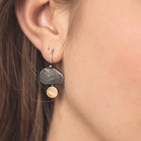 Silver, gold and diamond long earrings ORIGENS