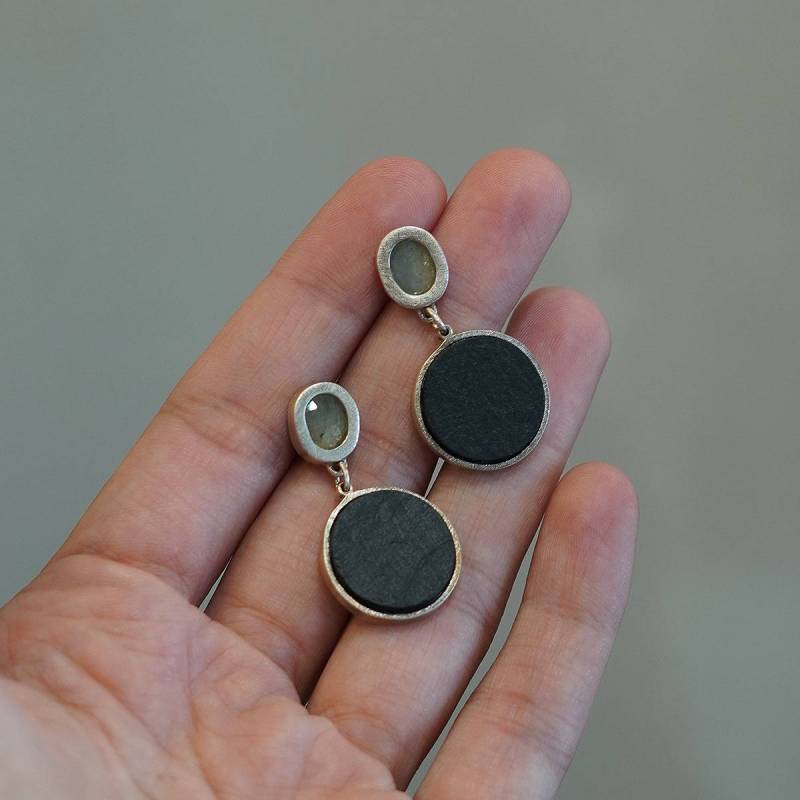 Arracades plata àgata i pissarra PEÇA ÚNICA