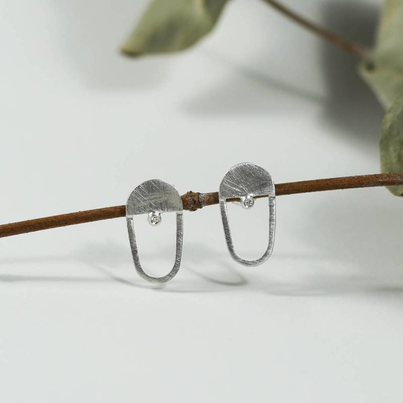 Pendientes pequeños plata y diamantes OXACA