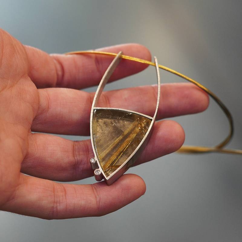 Penjoll plata, quars rutil i diamants HOPE