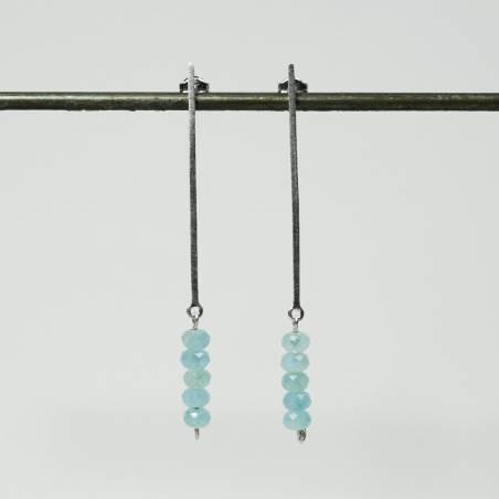 Pendientes largos plata con aguamarina