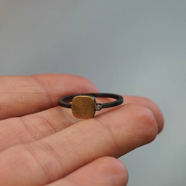 Anillo plata, oro y diamante ORÍGENS cuadrado