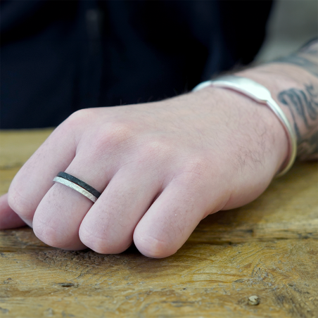 Hammered silver wedding band