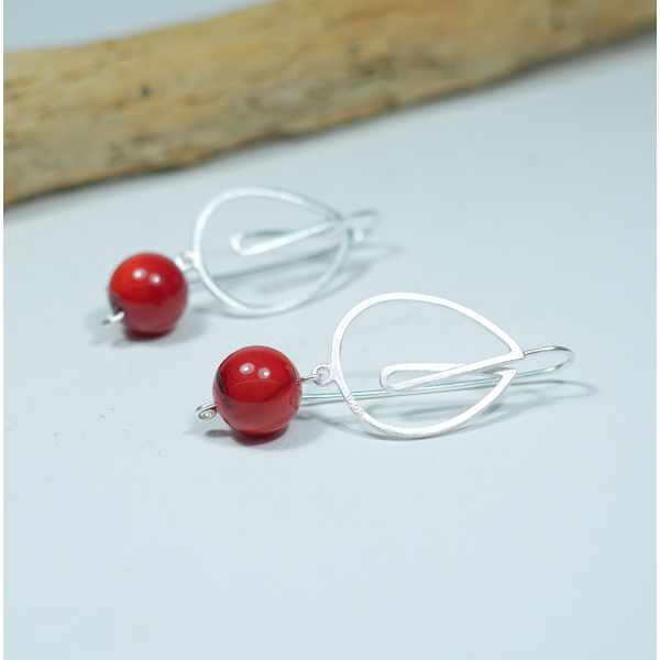 Pendientes largos plata y coral