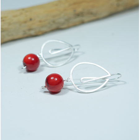 Coral sterling silver large earrings