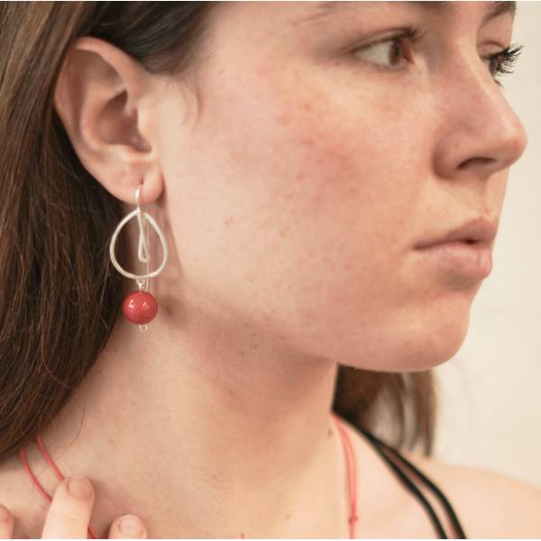 Pendientes plata largos con coral Femme