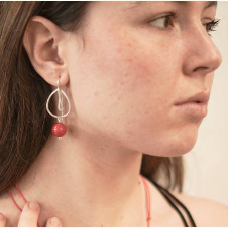 Sterling silver and coral earrings Femme