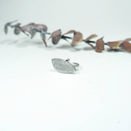 Garnet rhodium silver ring
