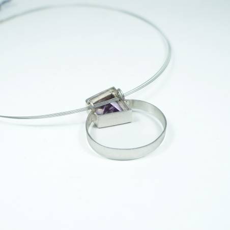 AmethystN rhodium silver pendant