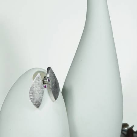 Rhodium silver earrings with gemstone
