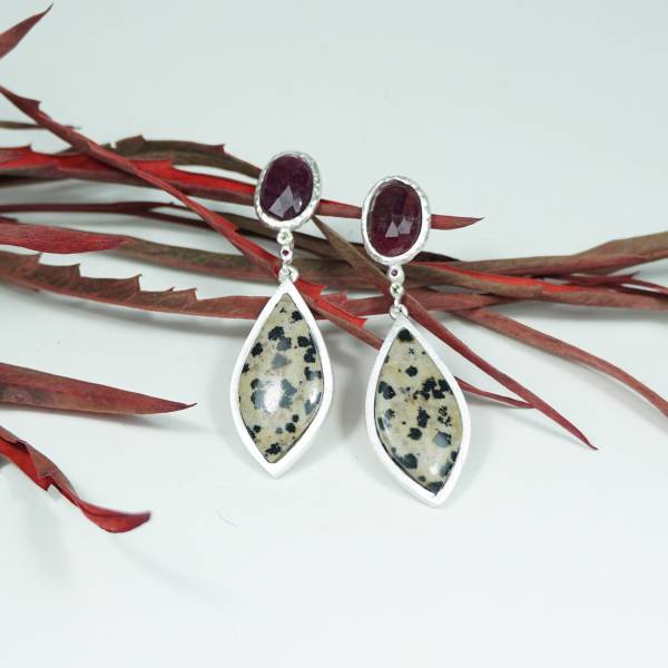 Jasper and ruby silver earrigns