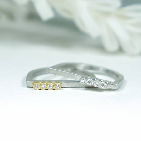 Rhodium silver ring with genuine diamonds