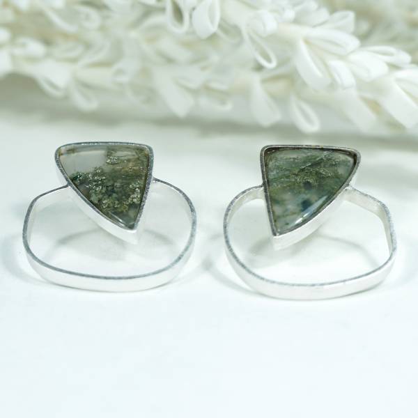 Big silver earrings with agate