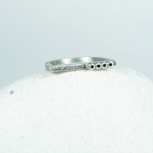Rhodium silver ring with black diamonds