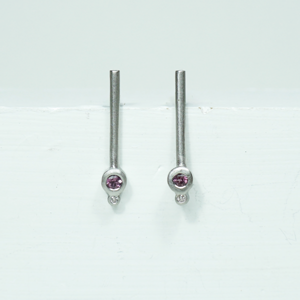 Pendientes plata gema y diamante TOMB